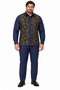 Mens Midnight Navy Golden Heritage Walking Suit – Ornate Shirt & Matching Pants