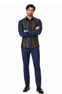 Mens Midnight Navy Golden Heritage Walking Suit – Ornate Shirt & Matching Pants