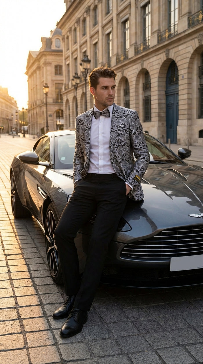 men’s silver prom blazer