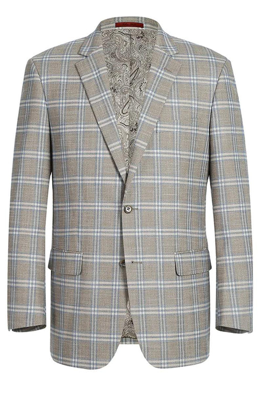 Mens 2-Button Classic Fit Blazer: Grey Windowpane Sport Coat by Renoir - USA Men's Outlet