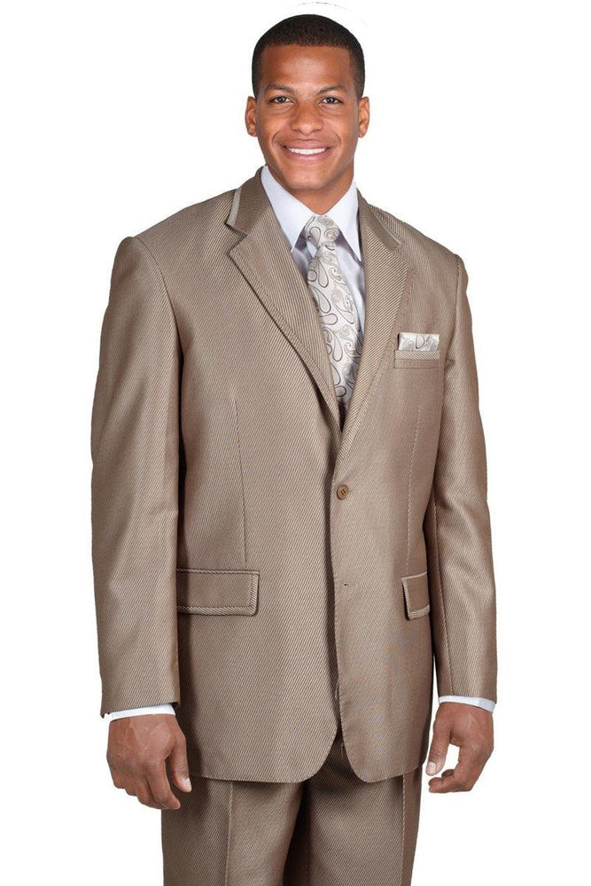 Mens 2BT Diag. Shiny Brown Sharkskin Suit by Fortino Landi - USA Men's Outlet