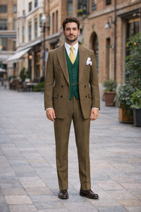 Al Capone Outfit for Men Brown Double Breasted Suit $179 + Hunter Green Vest $59