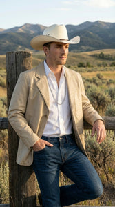Mens Beige Sand Bone Real Leather Cowboy Western Blazer – Classic Western Style Leather Jacket Casual Formal Ranch Coat for Men