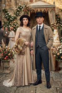 Mens Beige Vintage Style Trenchcoat Overcoat + Suit + Hat – Classic Long Trench Coat Inspired by Peaky Blinders Formal 1920s Package