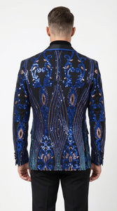 Mens Black and Royal and Gold and Navy Blue Sequin Tuxedo Suit Set – Luxury Prom Wedding Tuxedo with Sequin Jacket