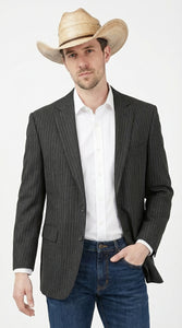 Mens Black Pinstripe Western Blazer – Classic Cowboy Style Jacket for Business, Formal and Smart Casual Wear
