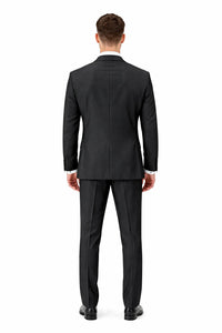 Mens Tiglio Modern Fit Black Wool Tuxedo – Classic Satin Lapel Formal Suit