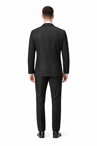 Tiglio Mens Slim Fit Black Wool Tuxedo – Satin Peak Lapel Formal Dinner Suit