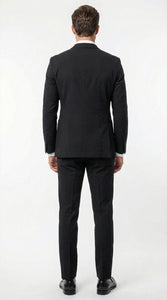 Mens Black Seersucker Suit – Shadow Ton on Ton Mini Textured Two Button Cotton Fabric Formal Summer Suit