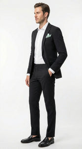 Mens Black Seersucker Suit – Shadow Ton on Ton Mini Textured Two Button Cotton Fabric Formal Summer Suit