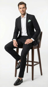 Mens Black Seersucker Suit – Shadow Ton on Ton Mini Textured Two Button Cotton Fabric Formal Summer Suit