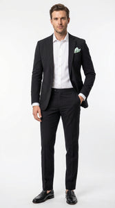 Mens Black Seersucker Suit – Shadow Ton on Ton Mini Textured Two Button Cotton Fabric Formal Summer Suit