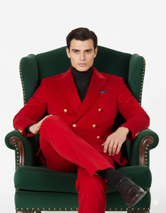 Mens Blazer - Six Button Color Velvet Blazer - Red Double Breasted Blazer