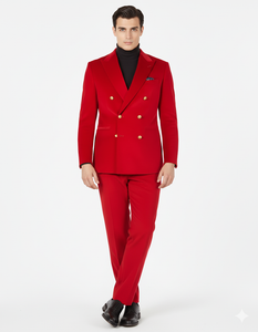Mens Blazer - Six Button Color Velvet Blazer - Red Double Breasted Blazer