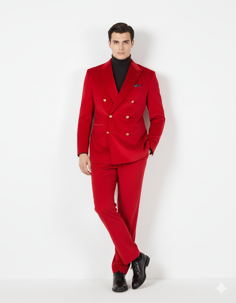 Mens Blazer - Six Button Color Velvet Blazer - Red Double Breasted Blazer