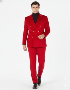 Mens Blazer - Six Button Color Velvet Blazer - Red Double Breasted Blazer