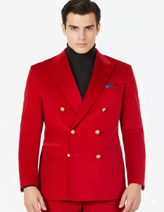 Mens Blazer - Six Button Color Velvet Blazer - Red Double Breasted Blazer