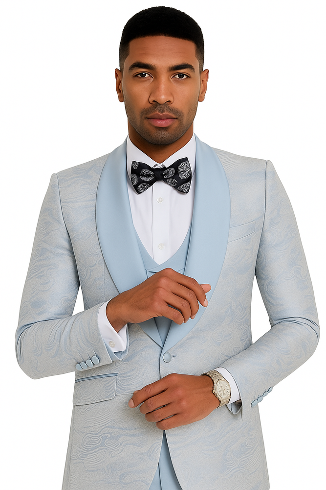 2024 Prom Special Blue Tuxedo Suit w/ Double-Breasted Vest by Tazzio