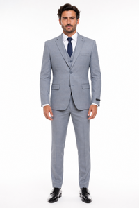 Men’s Blue Plaid 3-Piece Tailored Fit Suit with Vest