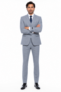 Men’s Blue Plaid 3-Piece Tailored Fit Suit with Vest