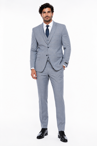 Men’s Blue Plaid 3-Piece Tailored Fit Suit with Vest