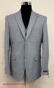 Men’s Blue Plaid 3-Piece Tailored Fit Suit with Vest