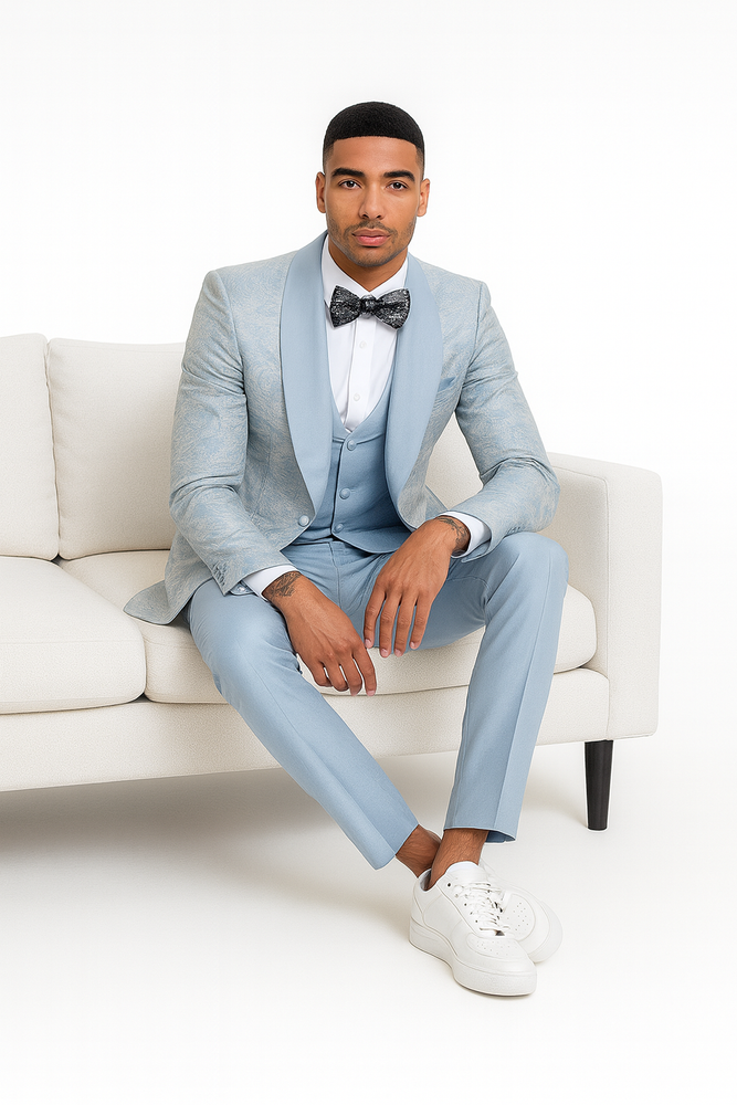 2025 Prom Special Blue Tuxedo Suit w/ Double-Breasted Vest by Tazzio