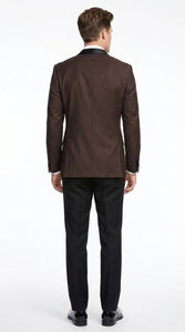 Mens Brown Dinner Jacket with Black Pants – Satin Lapel Tuxedo Suit for Weddings & Formal Events
