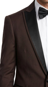 Mens Brown Dinner Jacket with Black Pants – Satin Lapel Tuxedo Suit for Weddings & Formal Events