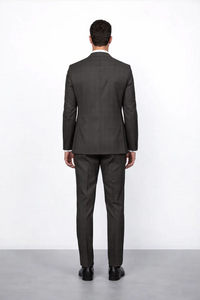 Men’s Brown Plaid Slim Fit Suit by Rossiman Rossi | Peak Lapel Jacket & Tapered Pants – Italian Tailored 3-Piece Classic Suit