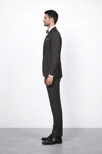 Men’s Brown Plaid Slim Fit Suit by Rossiman Rossi | Peak Lapel Jacket & Tapered Pants – Italian Tailored 3-Piece Classic Suit