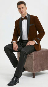Mens Brown Velvet Tuxedo Jacket – Luxury Black Lapel Velvet Blazer for Wedding, Prom and Formal Events