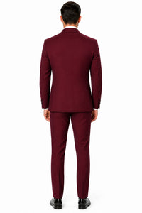 Maroon Prom Suit - Maroon Prom Tuxedo Suits - Maroon Wedding Tuxedo Mens One Button Satin Trim Shawl Tuxedo in Burgundy Wool