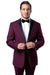 Mens Burgundy Slim Fit Tux with Satin Trim Peak Lapel - Bryan Michaels - USA Men's Outlet