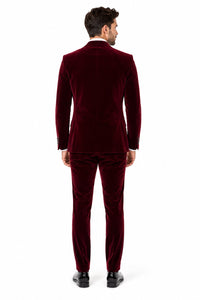 EJ Samuel Men's Burgundy Modern Fit Velvet Tuxedo with Gold Sequin Lapel