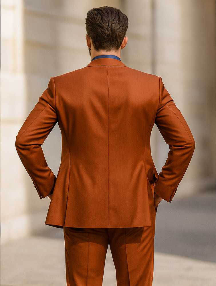 Fashionable Orange Groom Suit – Three-Piece Set with Tie & Vest