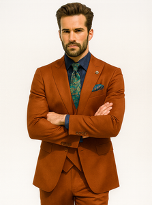 Fashionable Orange Groom Suit – Three-Piece Set with Tie & Vest