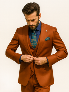 Fashionable Orange Groom Suit – Three-Piece Set with Tie & Vest