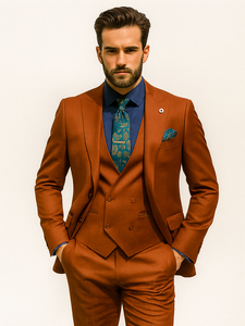Fashionable Orange Groom Suit – Three-Piece Set with Tie & Vest