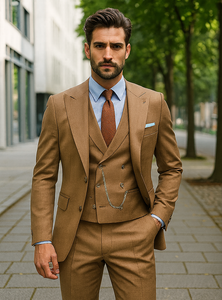 Classic Men’s Camel Brown Suit – Slim Fit 3-Piece Ensemble