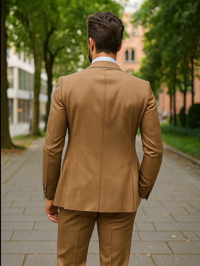 Classic Men’s Camel Brown Suit – Slim Fit 3-Piece Ensemble