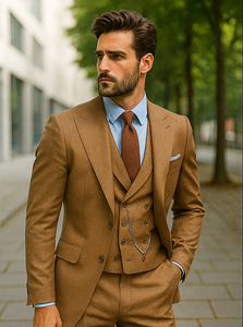 Classic Men’s Camel Brown Suit – Slim Fit 3-Piece Ensemble