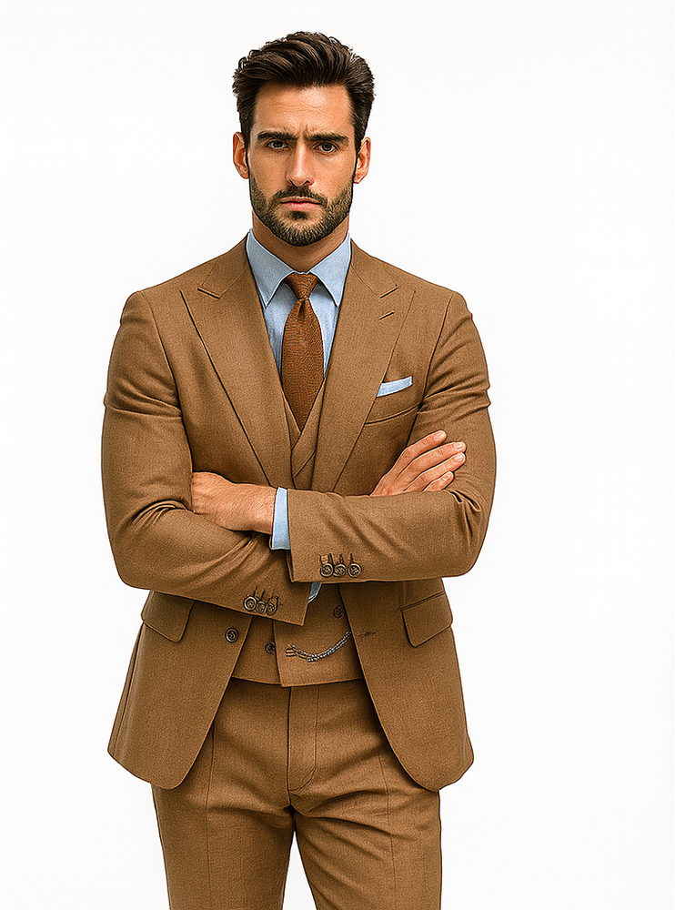Classic Men’s Camel Brown Suit – Slim Fit 3-Piece Ensemble