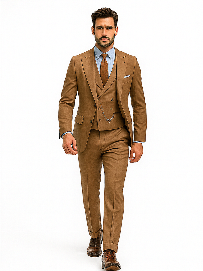 Classic Men’s Camel Brown Suit – Slim Fit 3-Piece Ensemble