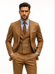 Classic Men’s Camel Brown Suit – Slim Fit 3-Piece Ensemble