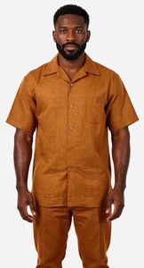 Mens Caramel Brown Linen Walking Suit Pant Suit