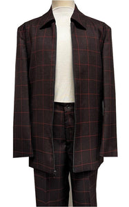 Mens Casual Leisure Suit Burgundy Windowpane 6775