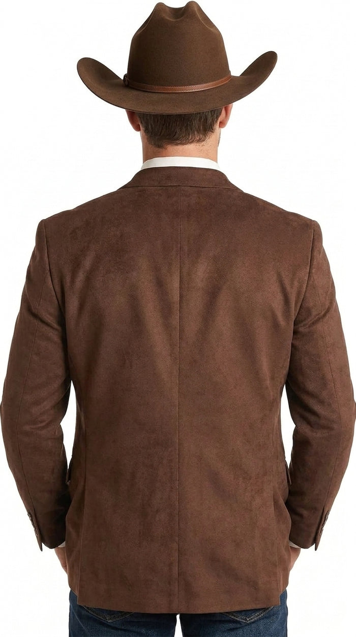 Mens Chocolate Brown Western Blazer – Cowboy Style Sport Coat Jacket Suede Fabric Two Buttons