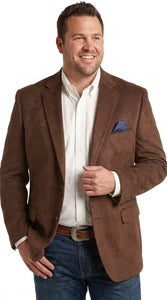 Mens Chocolate Brown Western Blazer – Cowboy Style Sport Coat Jacket Suede Fabric Two Buttons