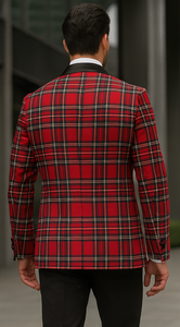 Mens Christmas Holiday Tuxedo Jacket Regular Fit in Red Tartan Plaid